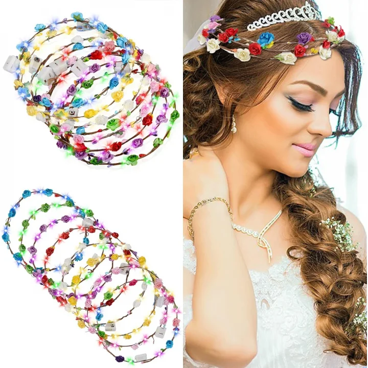 Mey İthalat® Renkli LED Çiçek Taç – 3 Işık Modlu Glow Parti Tacı