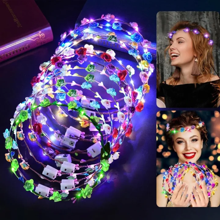 Mey İthalat® Renkli LED Çiçek Taç – 3 Işık Modlu Parti Tacı
