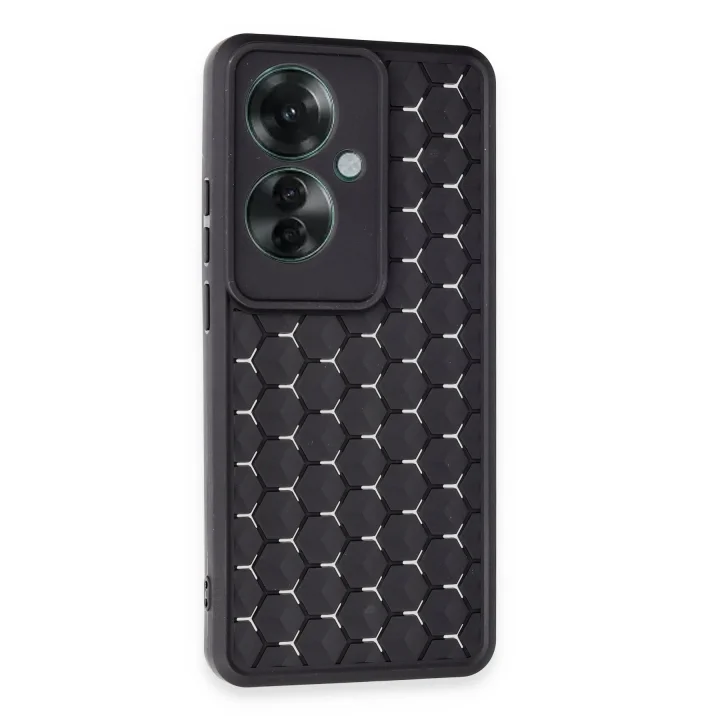 Mey İthalat®   Reno 11F Kılıf Petek Silikon Kapak - Siyah