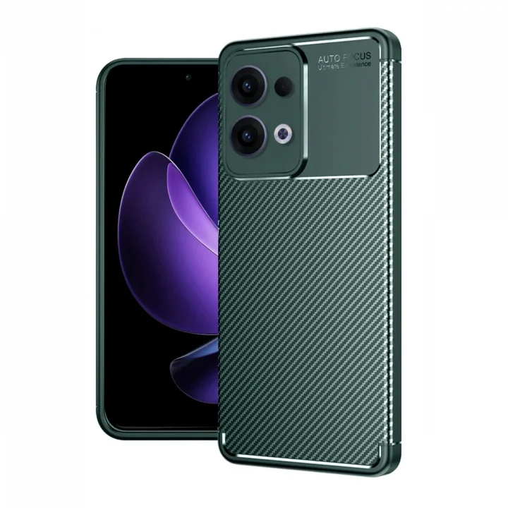 Mey İthalat®   Reno 13 Pro Kılıf Auto Focus Karbon Kapak - Koyu Yeşil