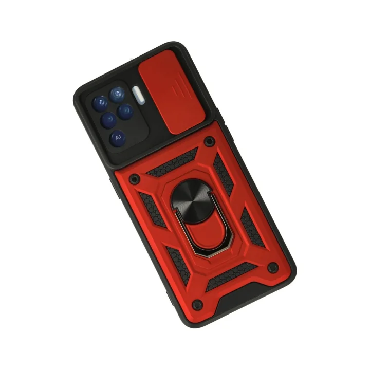 Mey İthalat®   Reno 5 Lite Kılıf Pars Lens Yüzüklü Silikon - Kırmızı