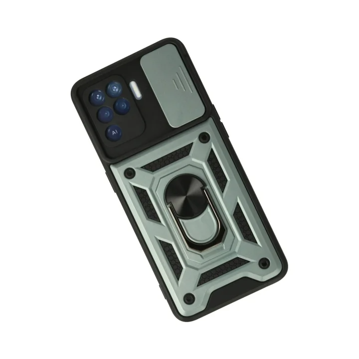 Mey İthalat®   Reno 5 Lite Kılıf Pars Lens Yüzüklü Silikon - Yeşil