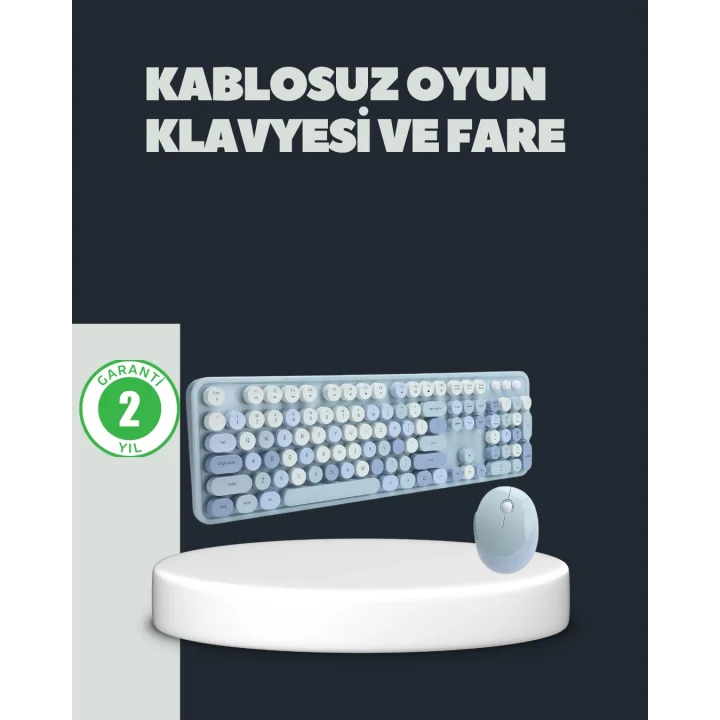 Mey İthalat® Retro Daktilo Stilli Kablosuz Klavye Mouse Seti – Sessiz ve Şık