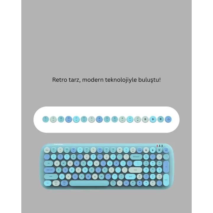 Mey İthalat® Retro Daktilo Stilli Kablosuz Klavye Mouse Seti – Sessiz ve Şık