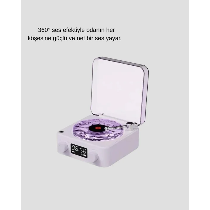 Mey İthalat® Retro Pikap Hoparlör Bluetooth AUX USB Type-C Projektörlü 360° Sesli Taşınabilir