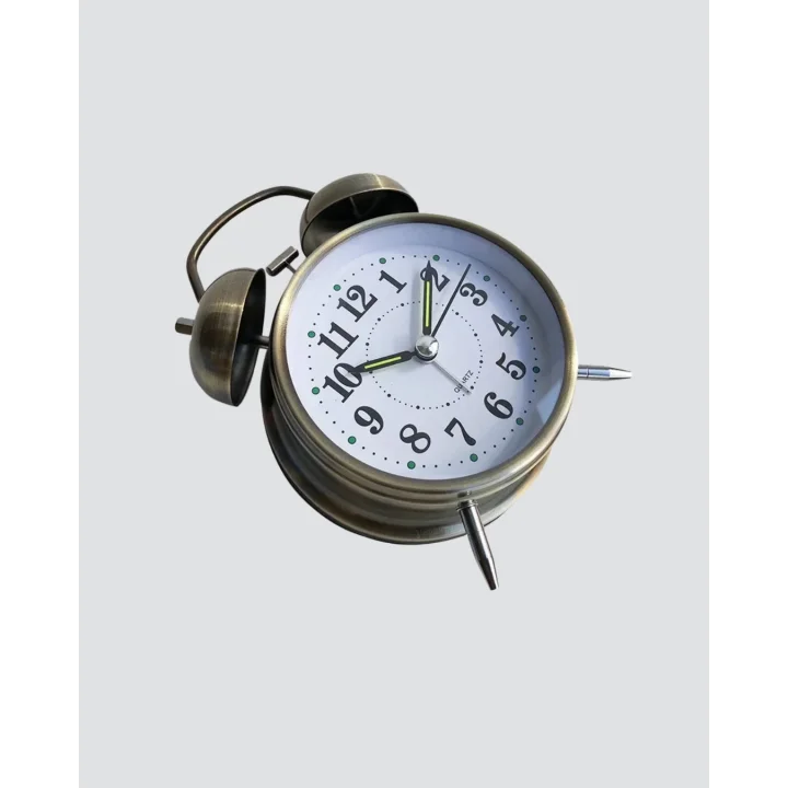 Mey İthalat® Retro Tarz Bronz Dekoratif Masa Saati Metal Gövde Yüksek Sesli Alarm