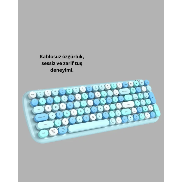 Mey İthalat® Retro Tarz Kablosuz Klavye Mouse Seti – 104 Tuşlu, Ergonomik Tasarım