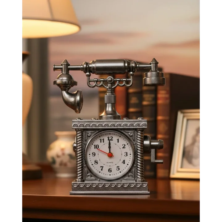 Mey İthalat® Retro Telefon Görünümlü Çalar Saat Masa ve Raf Dekoru