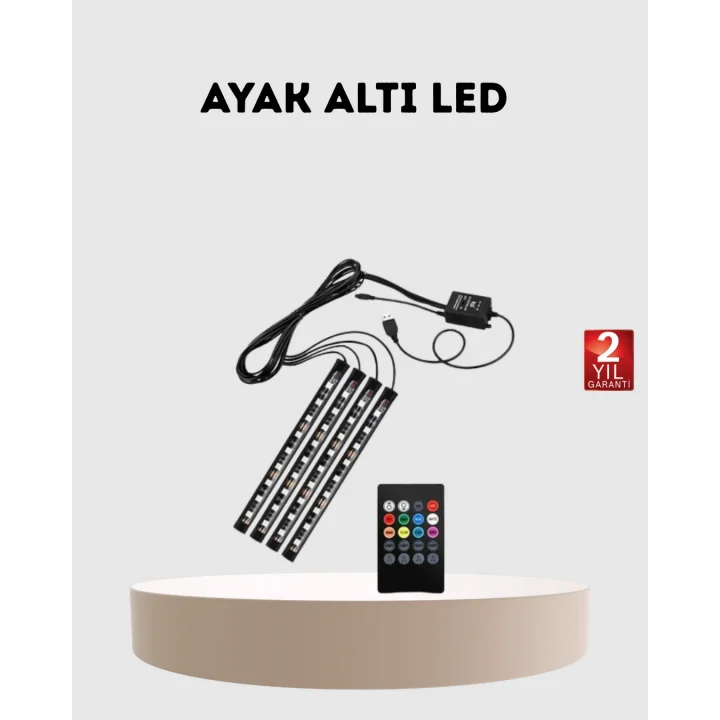 Mey İthalat® RGB Araç İçi LED Aydınlatma 12V 48 LED Müzik Kontrollü 4 Şerit Set