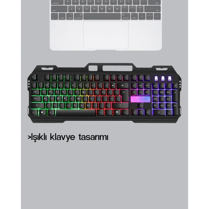 Mey İthalat® RGB Aydınlatmalı Klavye Mouse Seti – USB Bağlantılı, Türkçe Q, Ayarlanabilir DPI, Ergonomik Yapı