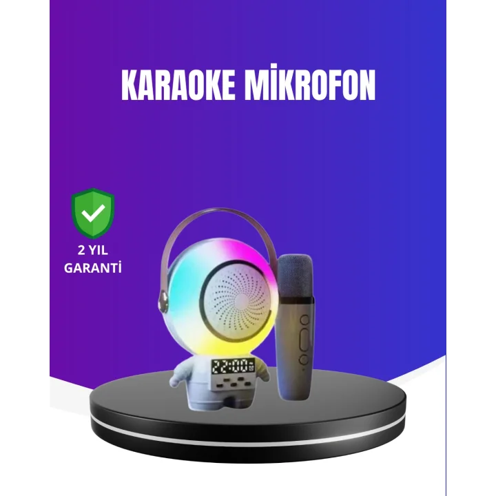 Mey İthalat® RGB Işıklı Astronot Bluetooth Hoparlör Karaoke Mikrofonlu