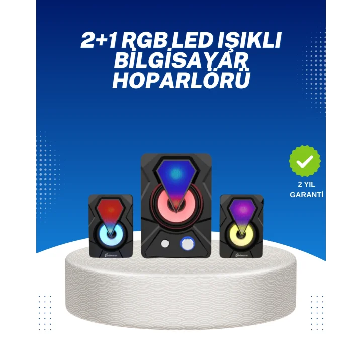 Mey İthalat® RGB Işıklı USB Hoparlör Seti 9W Çıkış Gücü Derin Bas
