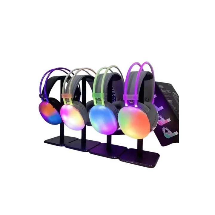 Mey İthalat® RGB Işıklı Yüksek Ses Kaliteli Kablosuz Kulak Üstü Bluetooth Kulaklık