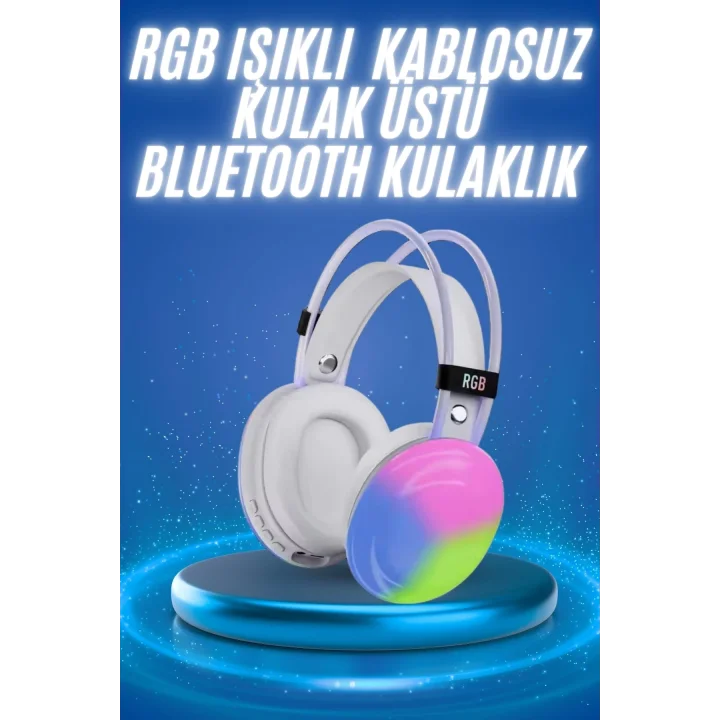 Mey İthalat® RGB Işıklı Yüksek Ses Kaliteli Kablosuz Kulak Üstü Bluetooth Kulaklık