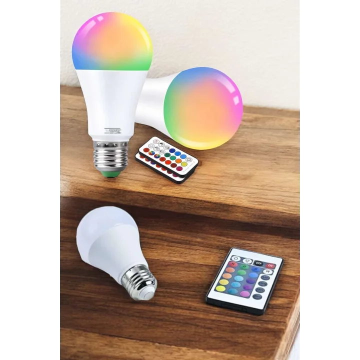 Mey İthalat® RGB Led Lamba Led Işık Ampul Renk Değiştirebilen 100 Watt