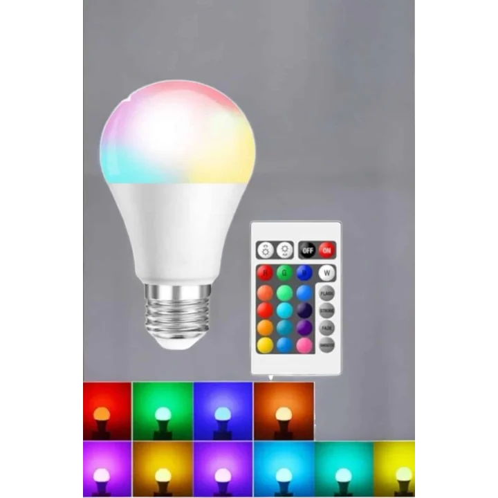 Mey İthalat® RGB Led Lamba Led Işık Ampul Renk Değiştirebilen 100 Watt