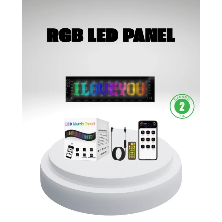 Mey İthalat® RGB LED Panel – Mobil Uyumlu, Yazı ve GIF Destekli, USB Bağlantılı Dekoratif Ekran
