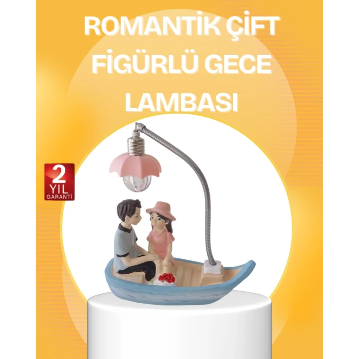 Mey İthalat® Romantik Çift Figürlü Gece Lambası Sandal Model Sevgiliye Özel Hediye