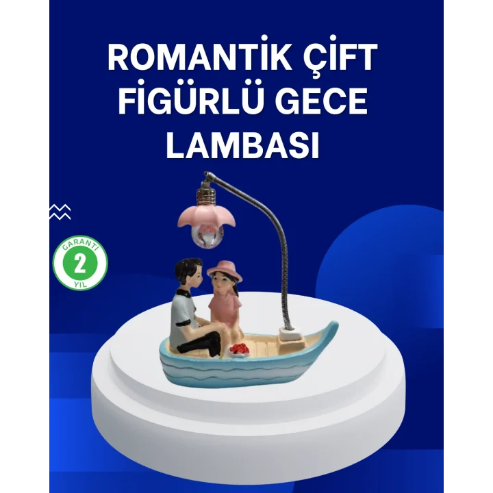 Mey İthalat® Romantik Sandal Üzerinde Çift Figürü LED Gece Lambası Masa Dekoru