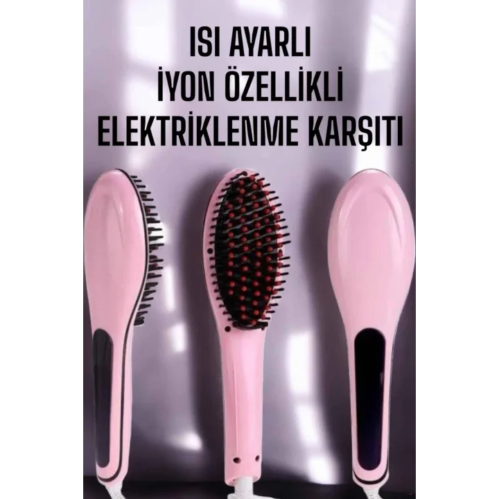 Mey İthalat® Saç Düzleştirici Tarak Isı Ayarlı Yıpranma Önleyici Düzleştirici Fön Tarak
