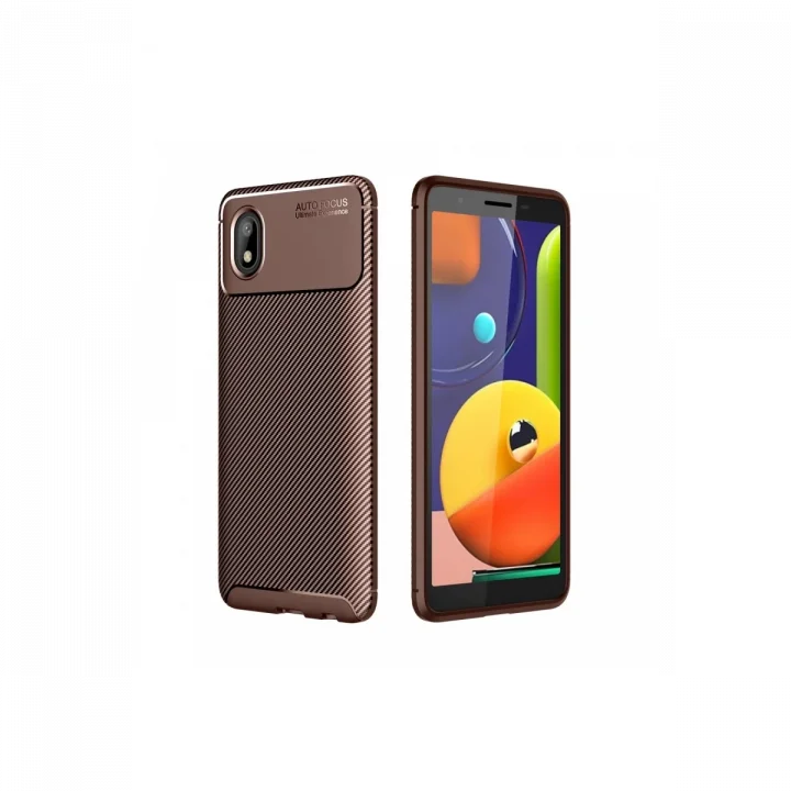 Mey İthalat®  Samsung Galaxy A01 Core Kılıf Auto Focus Karbon Kapak - Kahverengi