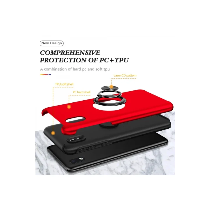 Mey İthalat®  Samsung Galaxy A01 Core Kılıf Elit Yüzüklü Kapak - Kırmızı