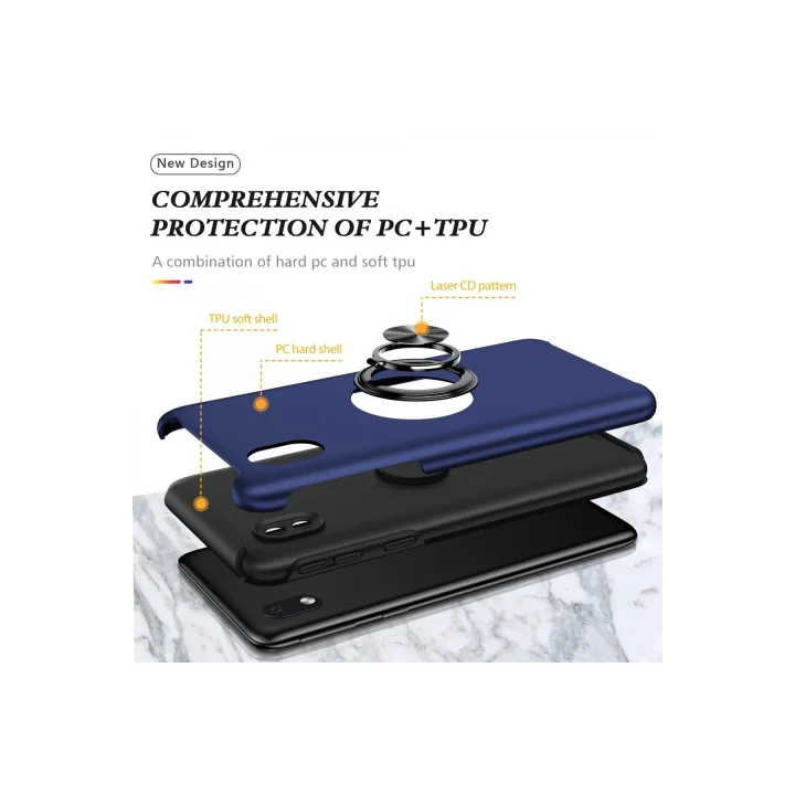 Mey İthalat®  Samsung Galaxy A01 Core Kılıf Elit Yüzüklü Kapak - Lacivert