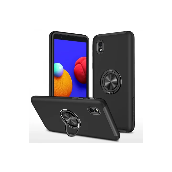 Mey İthalat®  Samsung Galaxy A01 Core Kılıf Elit Yüzüklü Kapak - Siyah
