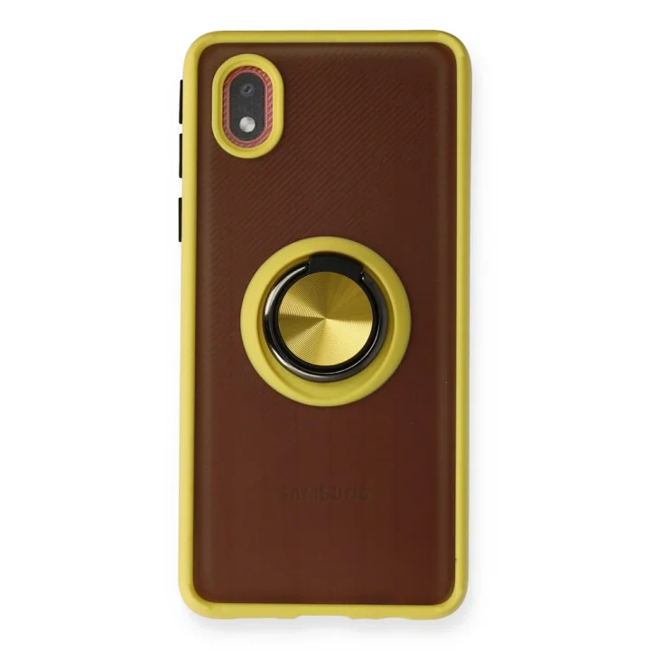 Mey İthalat®  Samsung Galaxy A01 Core Kılıf Montreal Yüzüklü Silikon Kapak - Sarı