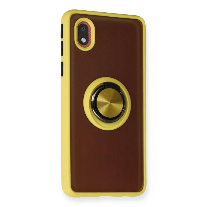 Mey İthalat®  Samsung Galaxy A01 Core Kılıf Montreal Yüzüklü Silikon Kapak - Sarı