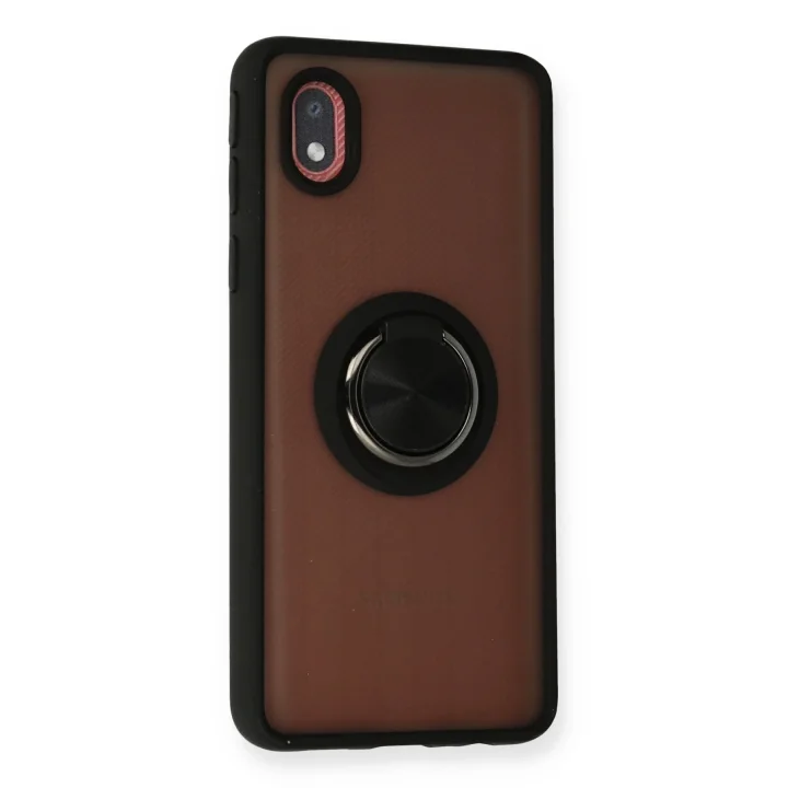 Mey İthalat®  Samsung Galaxy A01 Core Kılıf Montreal Yüzüklü Silikon Kapak - Siyah