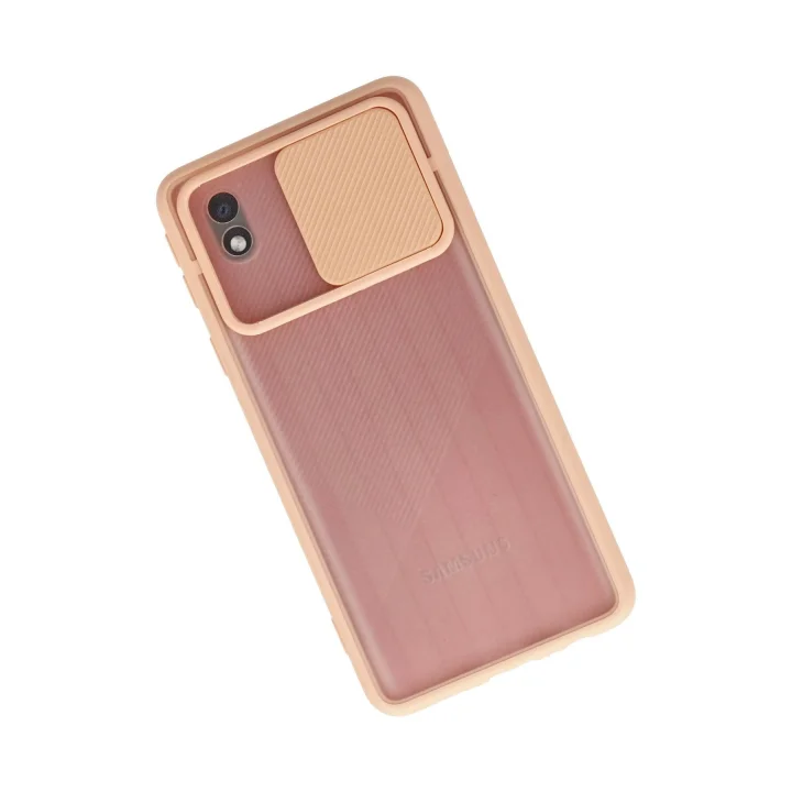 Mey İthalat®  Samsung Galaxy A01 Core Kılıf Palm Buzlu Kamera Sürgülü Silikon - Pembe