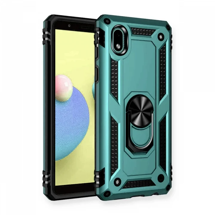Mey İthalat®  Samsung Galaxy A01 Core Kılıf Sofya Yüzüklü Silikon Kapak - Yeşil