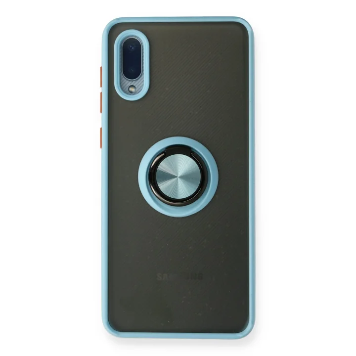Mey İthalat®  Samsung Galaxy A02 Kılıf Montreal Yüzüklü Silikon Kapak - Buz Mavi