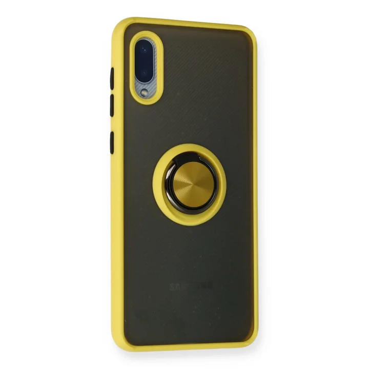 Mey İthalat®  Samsung Galaxy A02 Kılıf Montreal Yüzüklü Silikon Kapak - Sarı