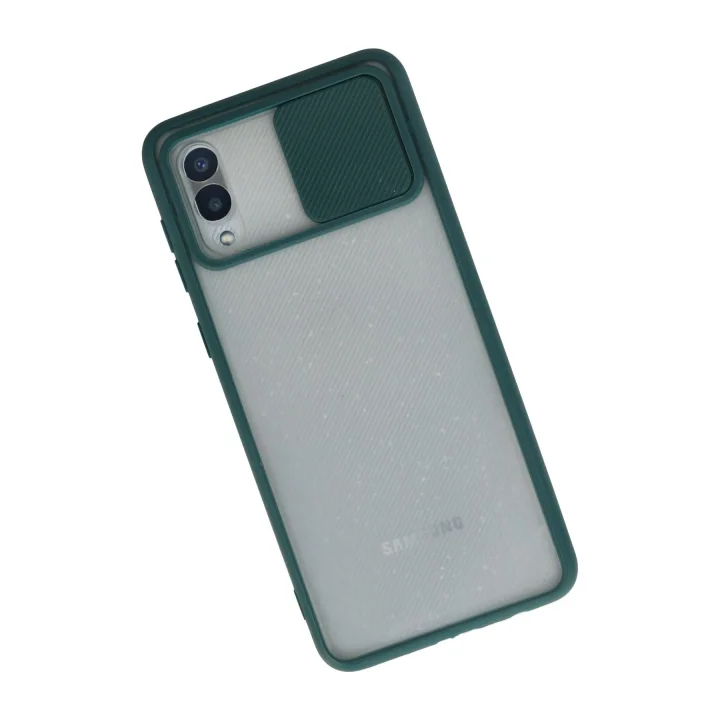 Mey İthalat®  Samsung Galaxy A02 Kılıf Palm Buzlu Kamera Sürgülü Silikon - Yeşil
