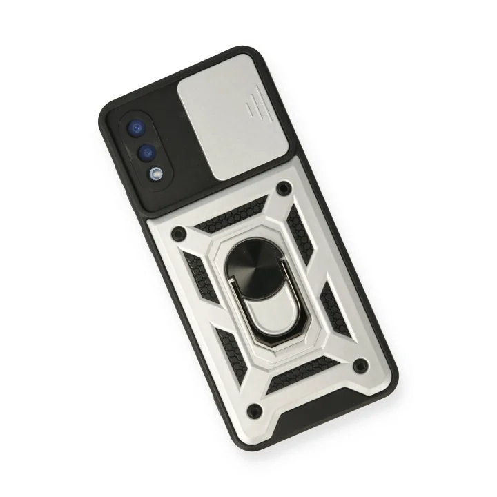 Mey İthalat®  Samsung Galaxy A02 Kılıf Pars Lens Yüzüklü Silikon - Gümüş