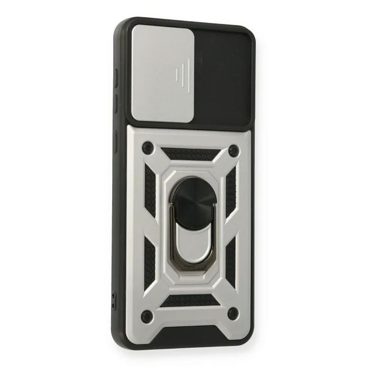 Mey İthalat®  Samsung Galaxy A02 Kılıf Pars Lens Yüzüklü Silikon - Gümüş