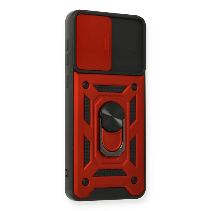 Mey İthalat®  Samsung Galaxy A02 Kılıf Pars Lens Yüzüklü Silikon - Kırmızı