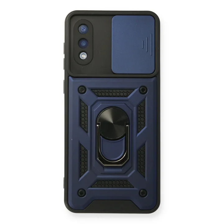 Mey İthalat®  Samsung Galaxy A02 Kılıf Pars Lens Yüzüklü Silikon - Lacivert