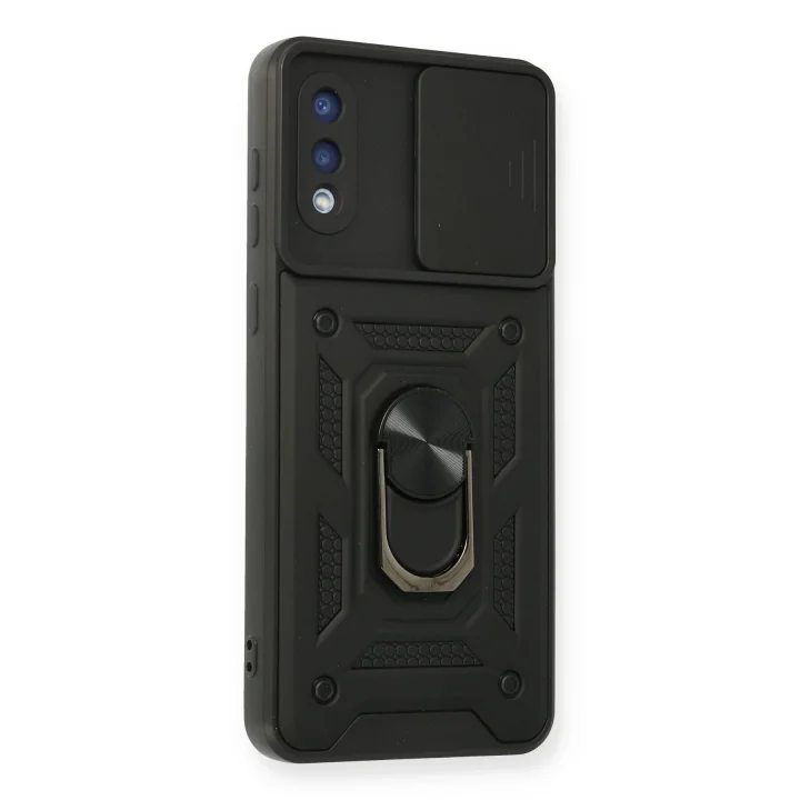 Mey İthalat®  Samsung Galaxy A02 Kılıf Pars Lens Yüzüklü Silikon - Siyah