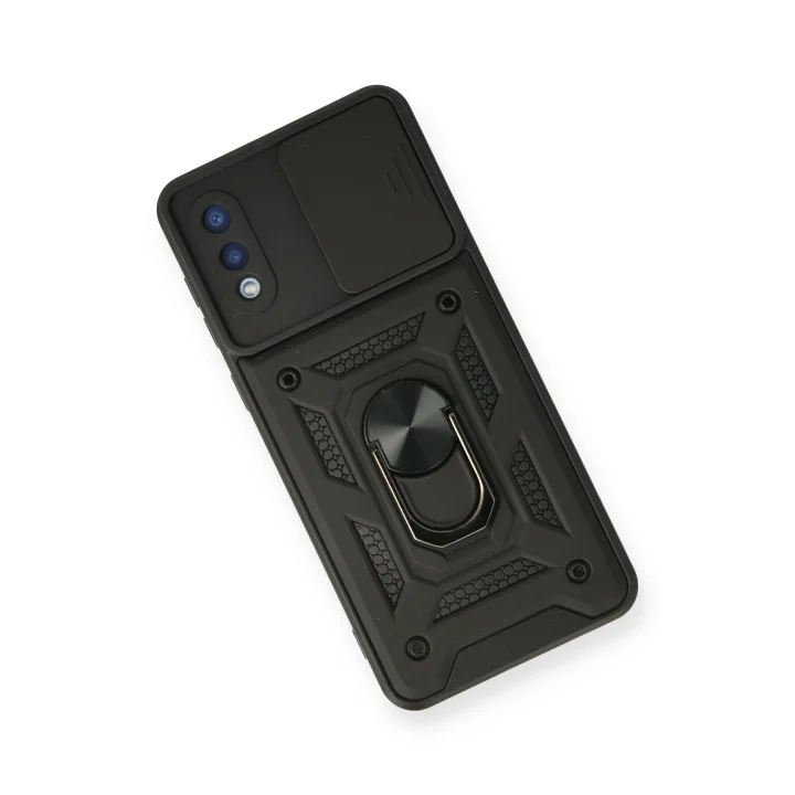 Mey İthalat®  Samsung Galaxy A02 Kılıf Pars Lens Yüzüklü Silikon - Siyah