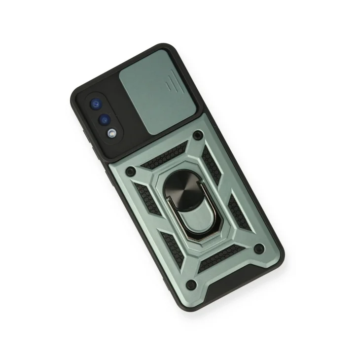 Mey İthalat®  Samsung Galaxy A02 Kılıf Pars Lens Yüzüklü Silikon - Yeşil