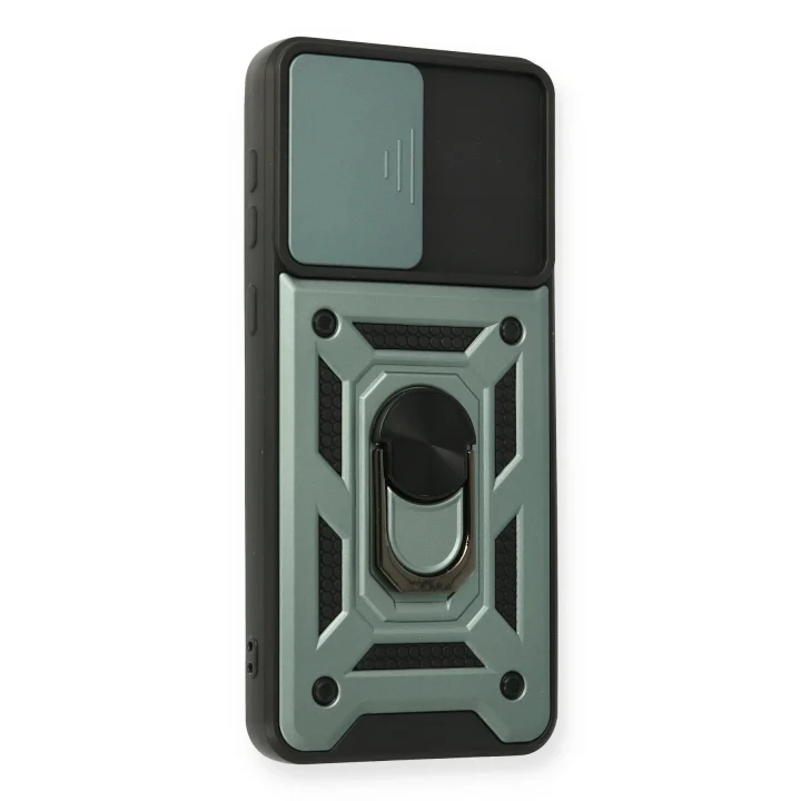 Mey İthalat®  Samsung Galaxy A02 Kılıf Pars Lens Yüzüklü Silikon - Yeşil