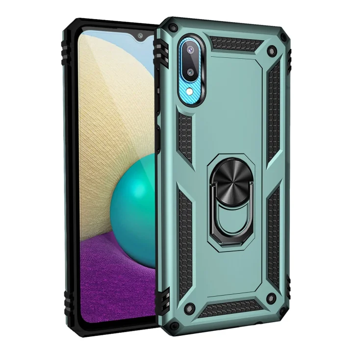 Mey İthalat®  Samsung Galaxy A02 Kılıf Sofya Yüzüklü Silikon Kapak - Yeşil