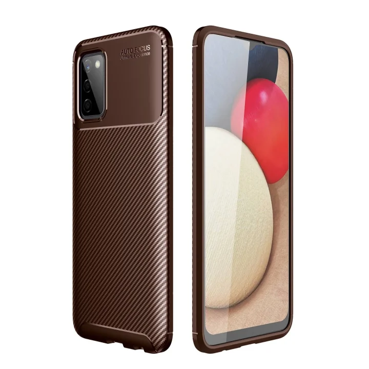Mey İthalat®  Samsung Galaxy A02S Kılıf Auto Focus Karbon Kapak - Kahverengi