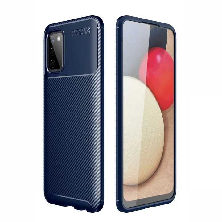 Mey İthalat®  Samsung Galaxy A02S Kılıf Auto Focus Karbon Kapak - Lacivert