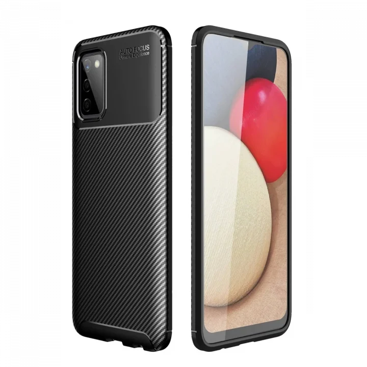 Mey İthalat®  Samsung Galaxy A02S Kılıf Auto Focus Karbon Kapak - Siyah