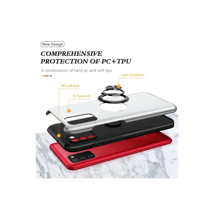 Mey İthalat®  Samsung Galaxy A02S Kılıf Elit Yüzüklü Kapak - Gümüş