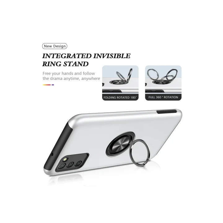 Mey İthalat®  Samsung Galaxy A02S Kılıf Elit Yüzüklü Kapak - Gümüş